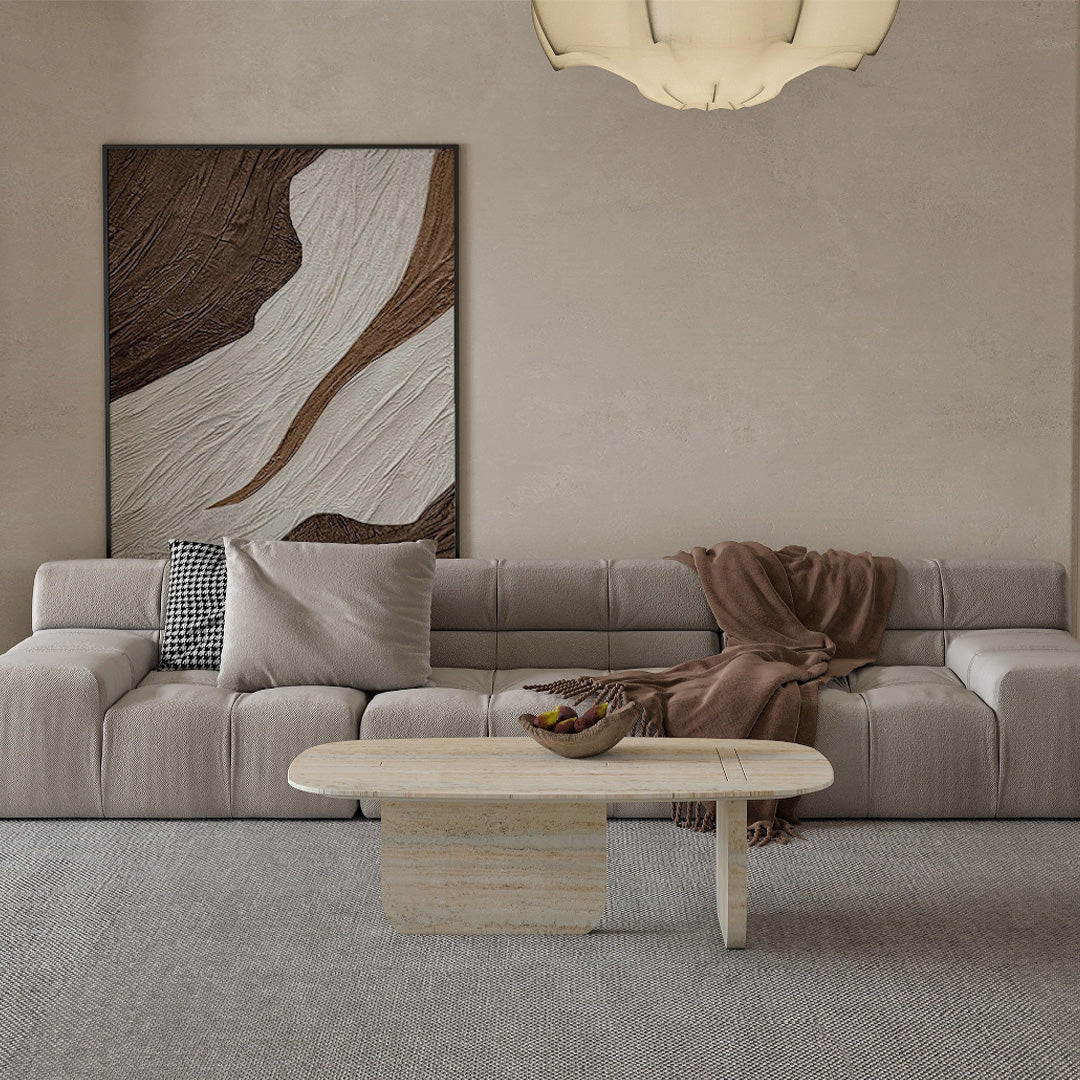 Brussels Travertine Coffee Table by A2STONE with a sleek rectangular design and natural stone finish.