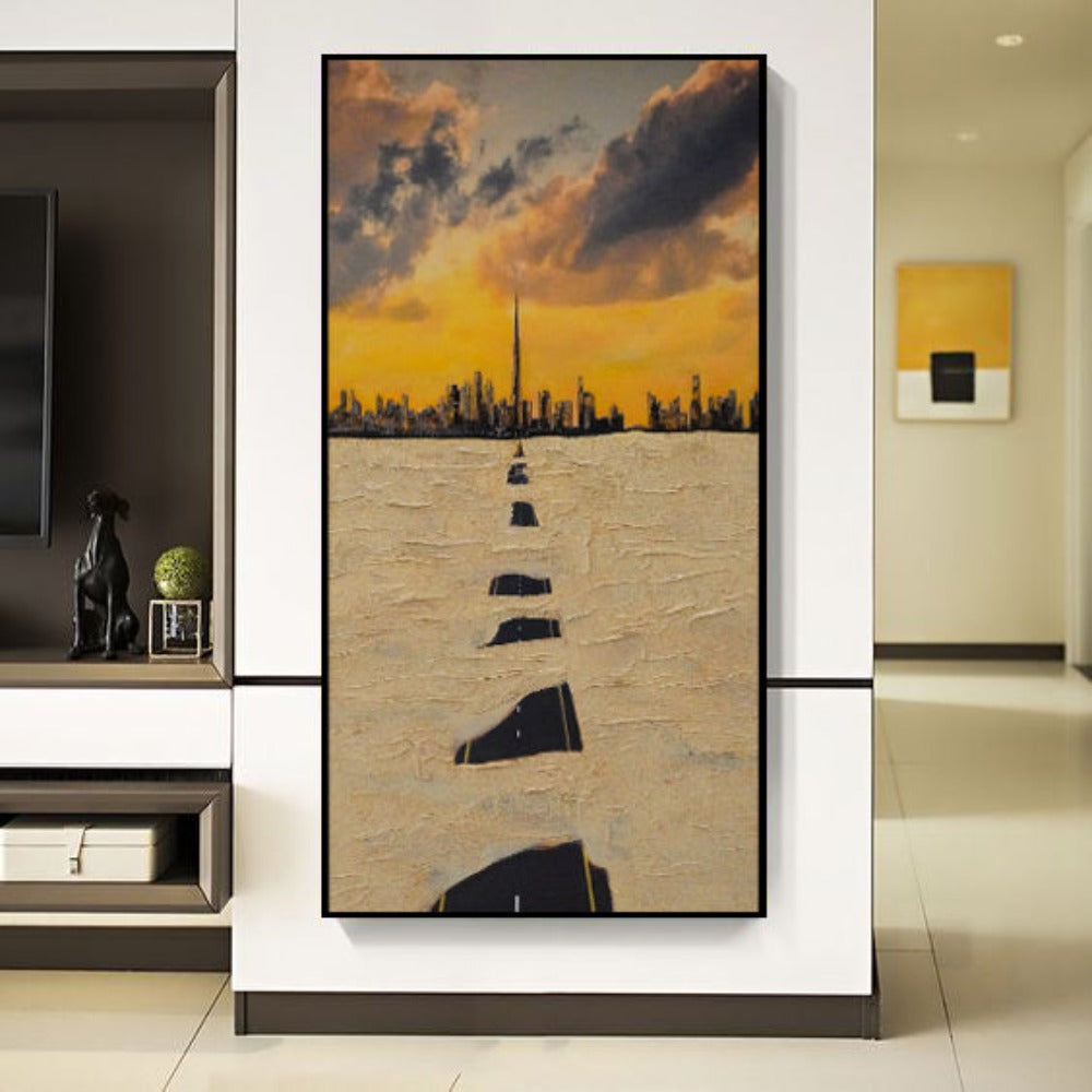 Burj Khalifa Hand Painted Art Painting With Frame 160 X 80 Cm SOASAMPLE001 - Paintings - ebarza Furniture UAE | Shop Modern Furniture in Abu Dhabi & Dubai - مفروشات ايبازرا في الامارات | تسوق اثاث عصري وديكورات مميزة في دبي وابوظبي
