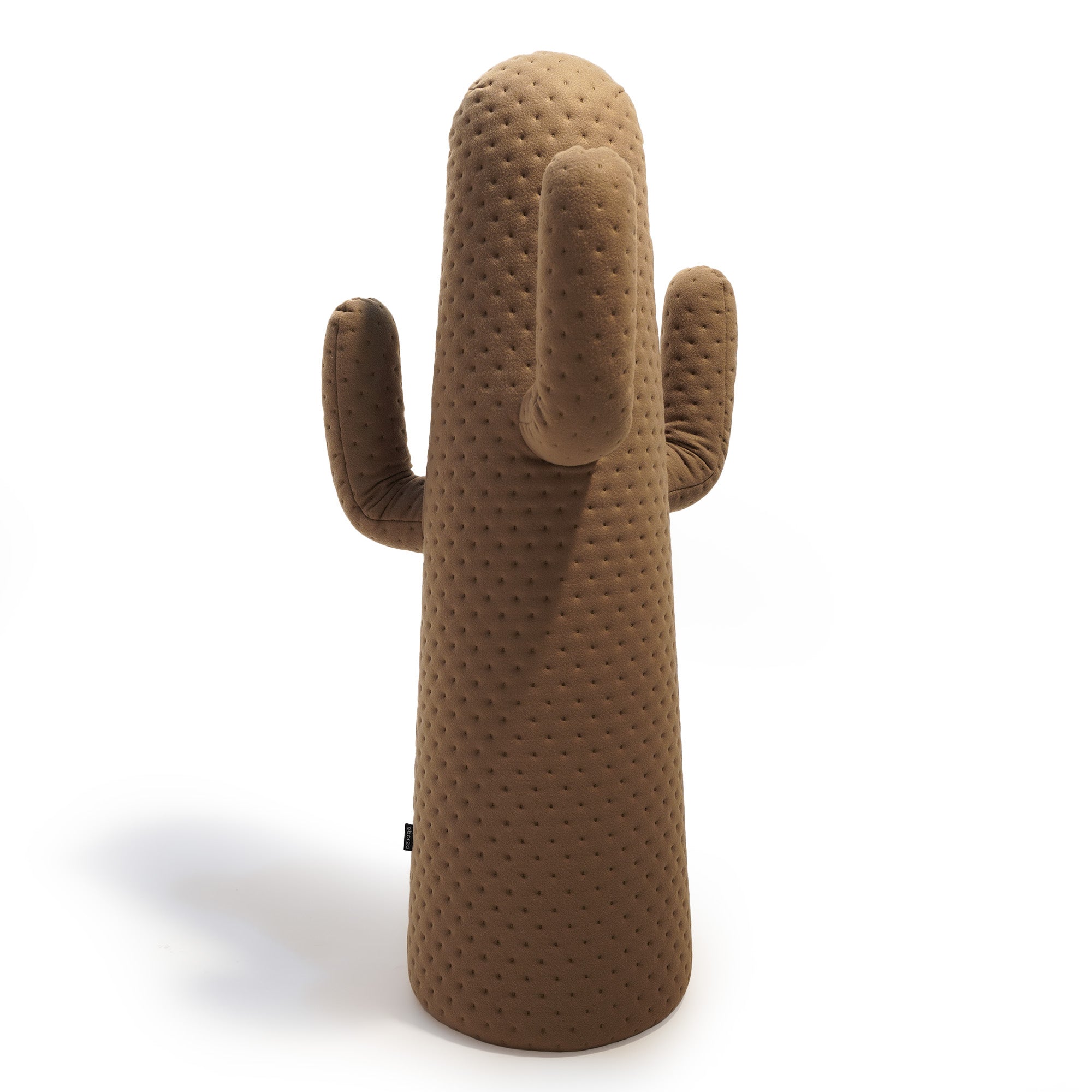Yellow cactus-shaped coat stand with trumpet design, featuring multiple hangers for jackets and accessories.