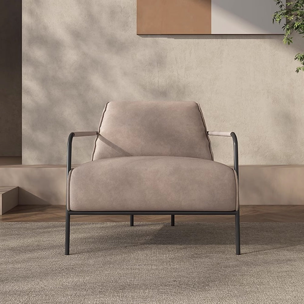 BEACON Caesar lounge chair with black iron rack, modern seating with sleek design and sturdy metal frame.