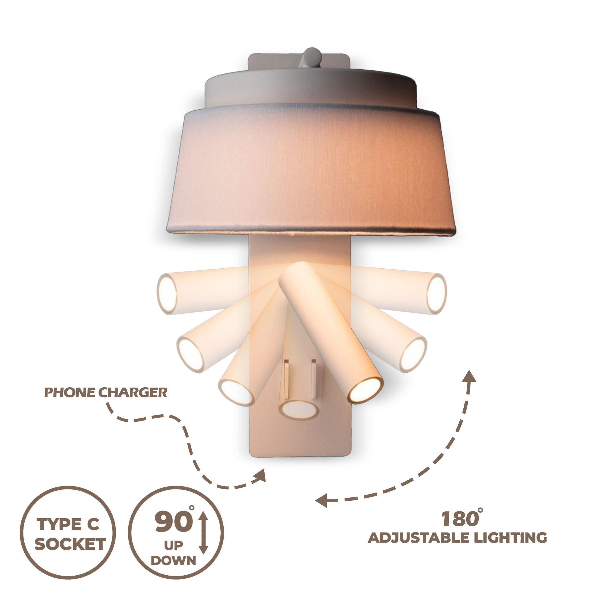 Calm Hotel Style Headboard/ Wall Reading Lamp Calm-WLB)-01 FI White+Grey linen shade - Wall Lamps - ebarza Furniture UAE | Shop Modern Furniture in Abu Dhabi & Dubai - مفروشات ايبازرا في الامارات | تسوق اثاث عصري وديكورات مميزة في دبي وابوظبي