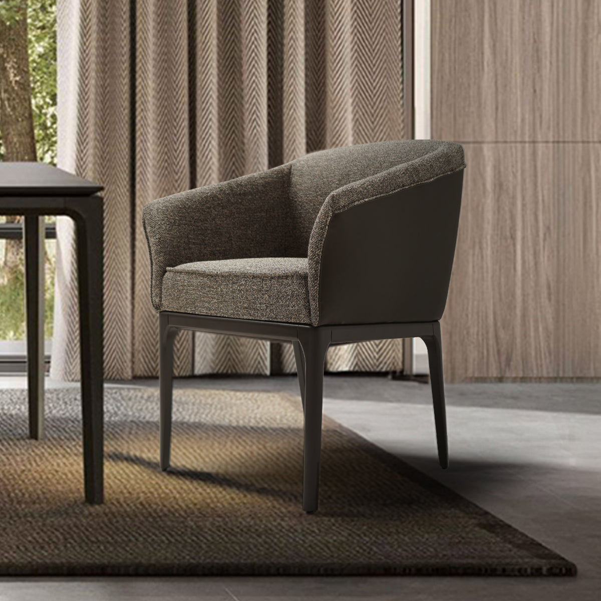 YOL LIVING Capria dining chair with wooden legs and upholstered seat in a modern design.