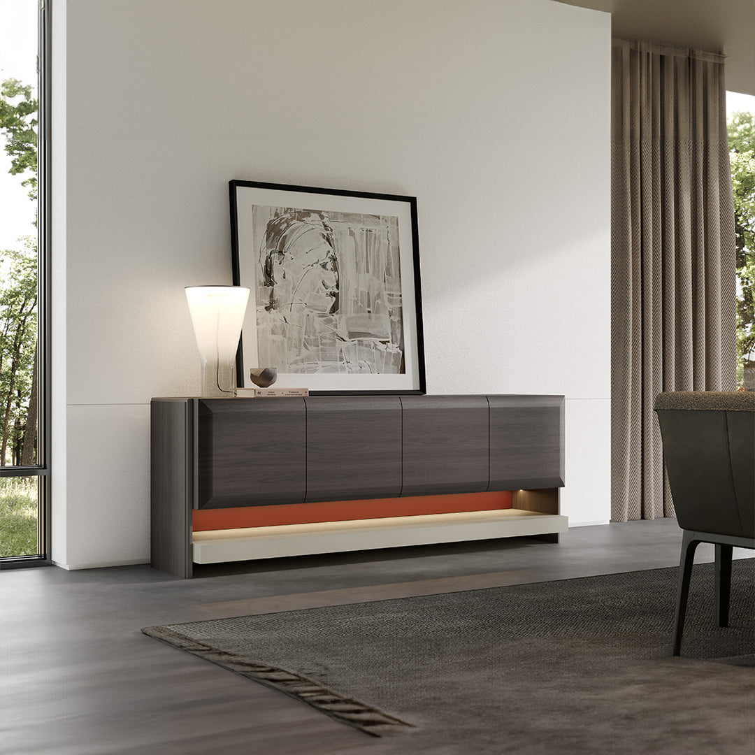 YOL LIVING Capria sideboard with 215cm length and 78cm height, featuring sleek wooden design and modern storage cabinets.