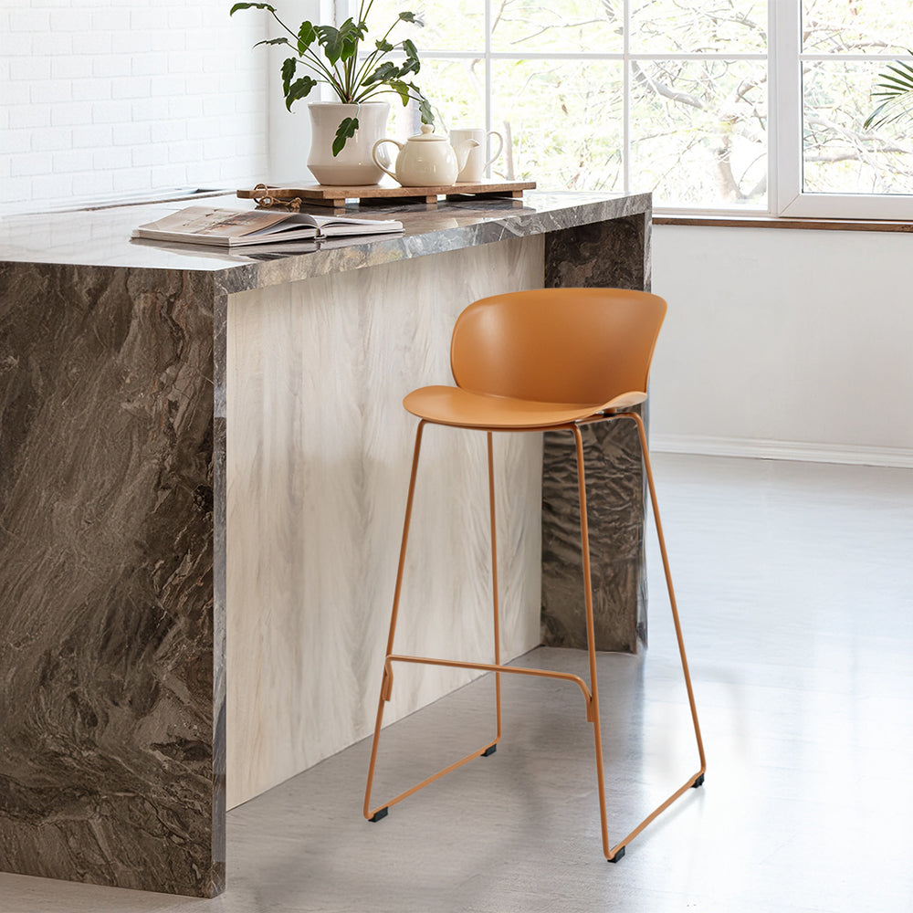 RUDI caramel bar stool PC-163H(75) with a sleek, modern design, featuring a round cushioned seat and sturdy metal base.