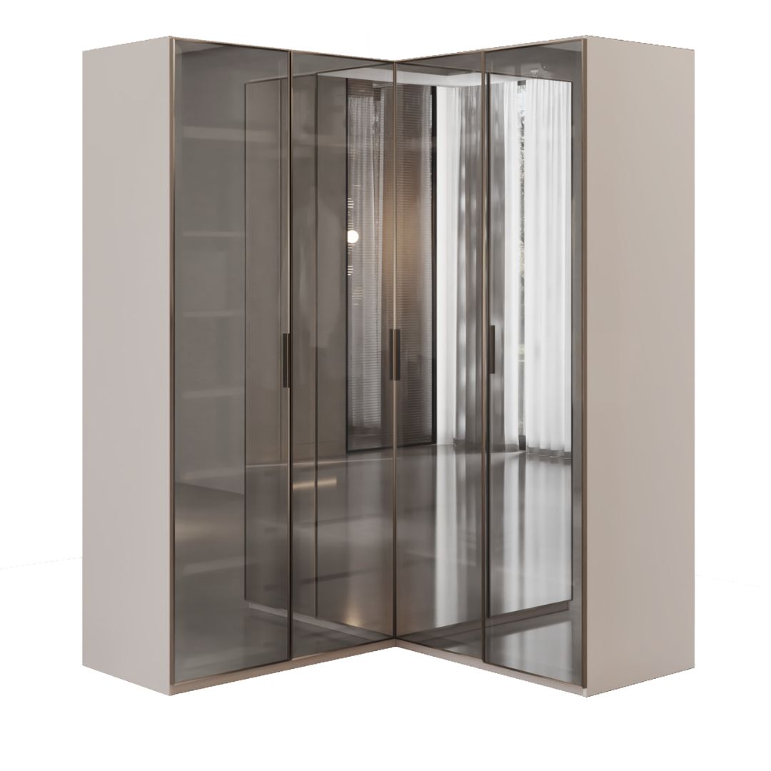 Cashmere corner wardrobe with four doors, accordion-style cabinet by AKYOL, featuring a sleek, modern design for bedroom storage.
