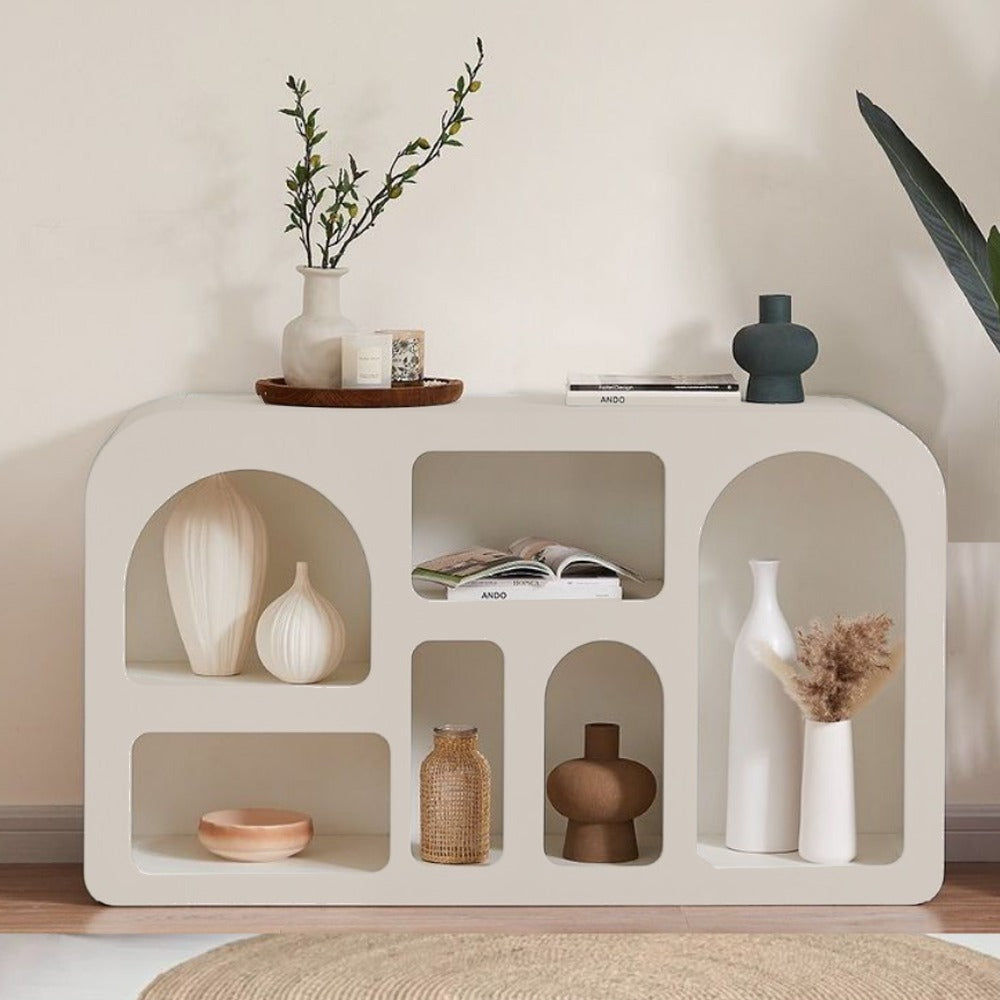 Modern Cave Bookcase by BEACON, versatile sideboard with open shelves and storage compartments, sleek contemporary design.