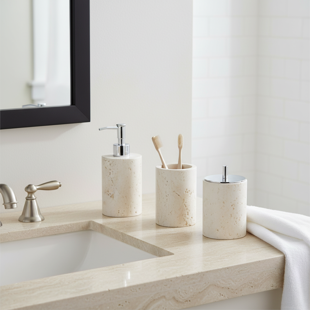 Cave Stone Circular Cotton Swab Jar CBJ833-6B - Bathroom Accessories - ebarza Furniture UAE | Shop Modern Furniture in Abu Dhabi & Dubai - مفروشات ايبازرا في الامارات | تسوق اثاث عصري وديكورات مميزة في دبي وابوظبي