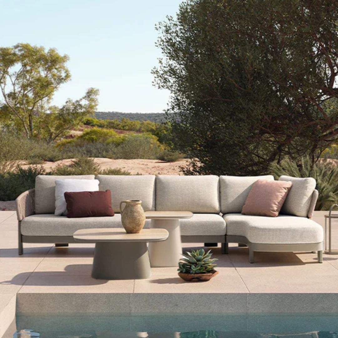BEACON Cayenne outdoor 2-seater sofa with right relax module, weather-resistant outdoor sofa set in modern design.
