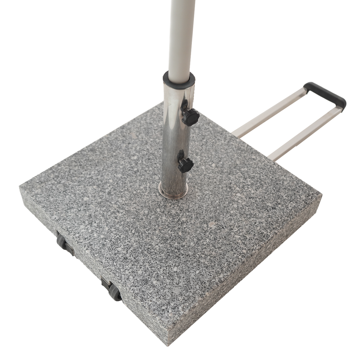 Beacon outdoor celestial center pole umbrella with crank and wheeled base, designed for patio or garden shading.