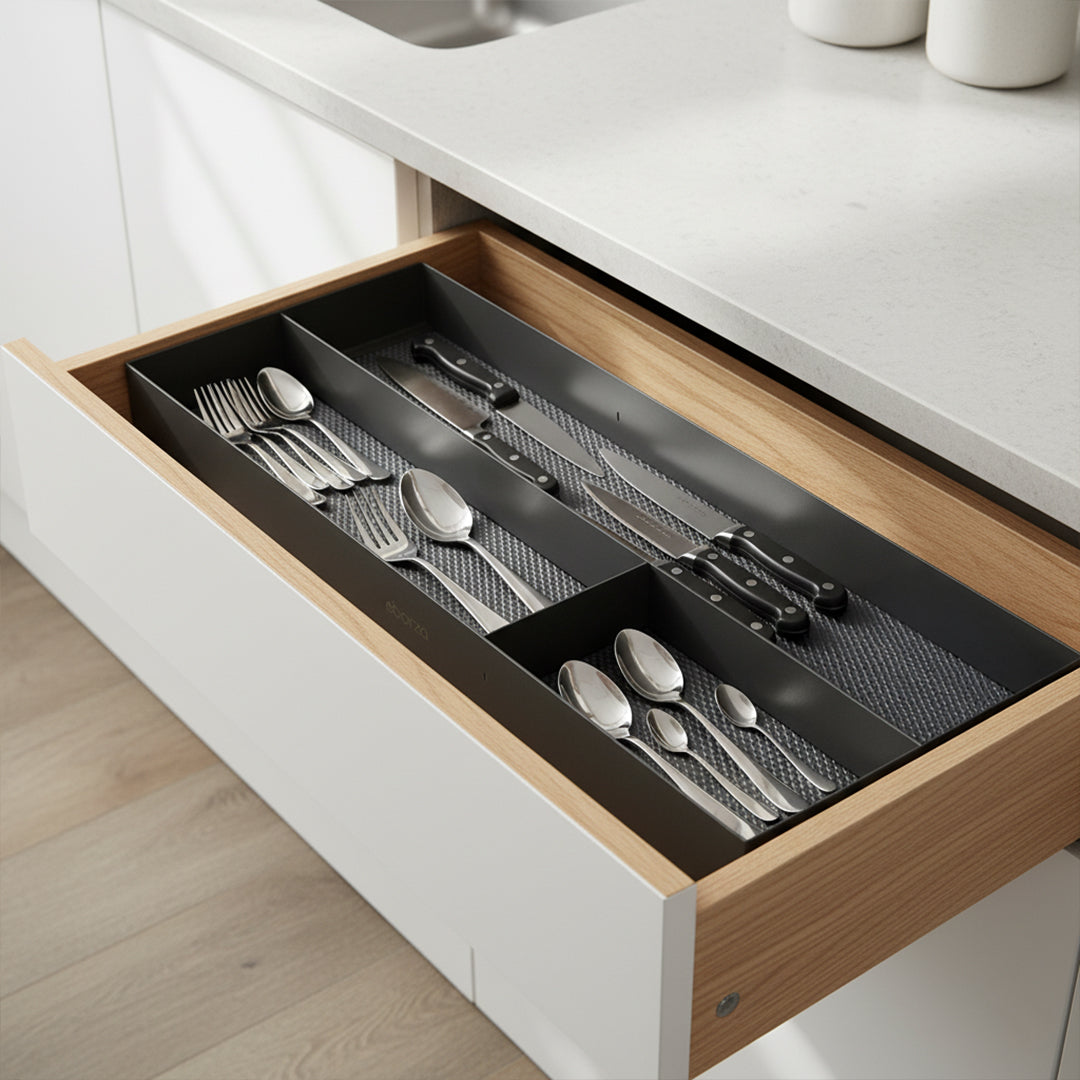 Small BEACON drawer organizer for chopsticks and utensils, measuring 42x17 cm, ideal for kitchen drawer storage.