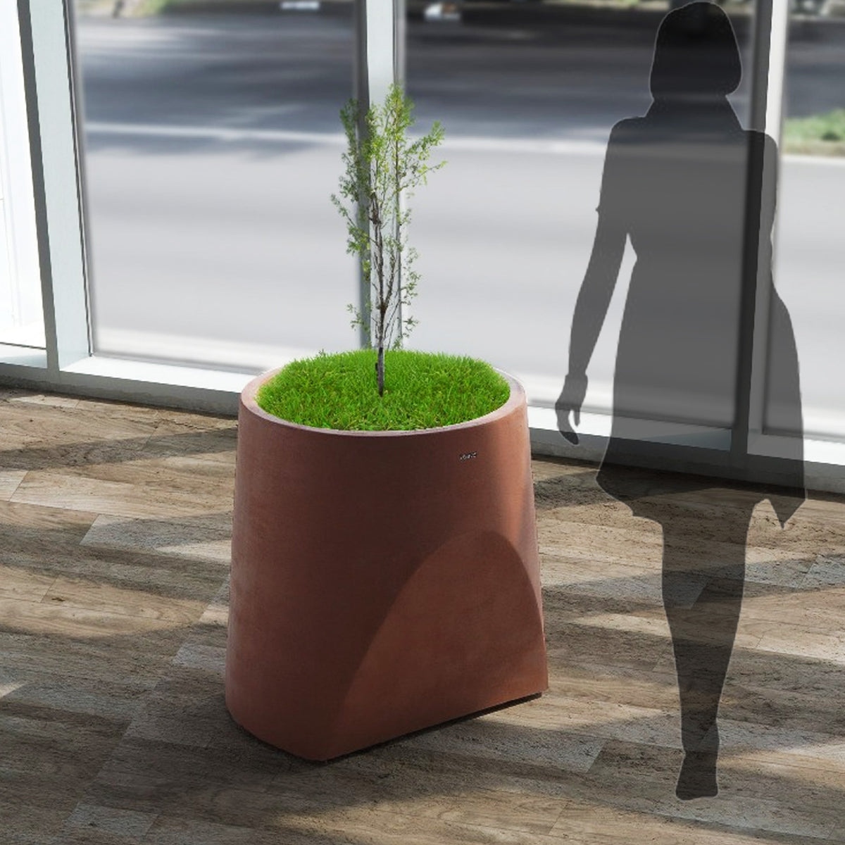 BEACON clay planter box XK-4085A in natural clay, square design with drainage holes for indoor or outdoor plants.