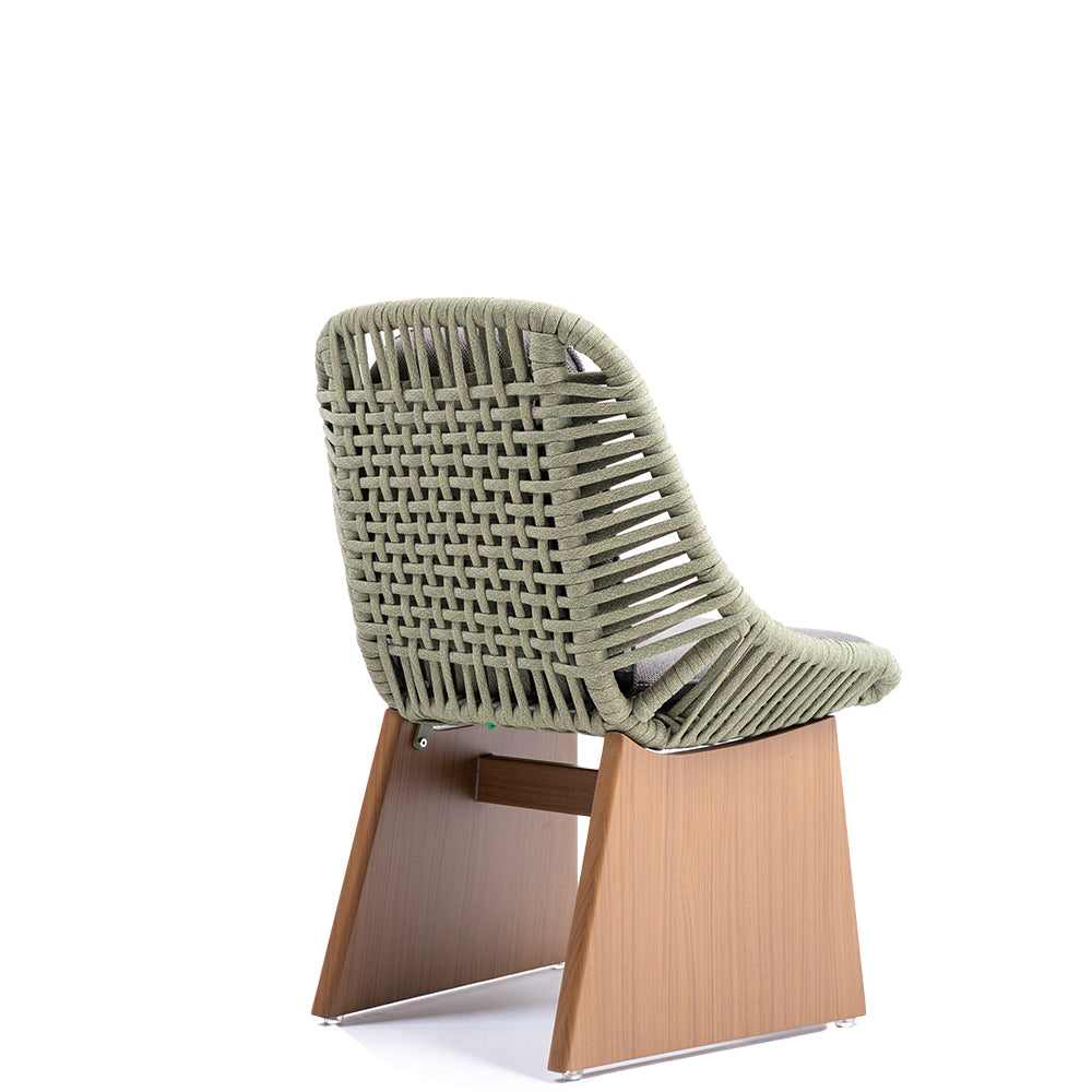Beacon Clogs dining side chair with seat and back cushions, featuring a modern design and wooden frame.
