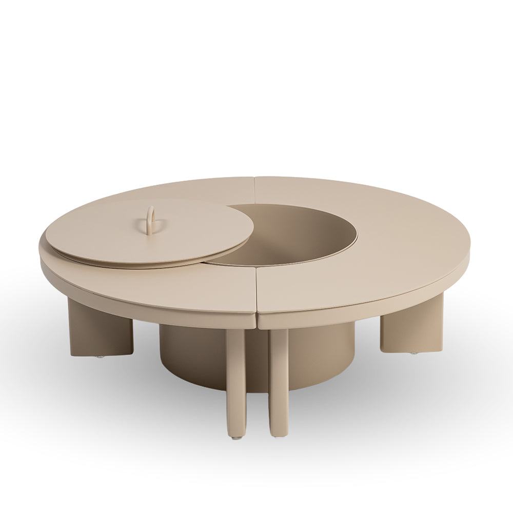 BEACON outdoor full aluminum coffee table with integrated BBQ grill, modern design perfect for outdoor patio and entertaining.