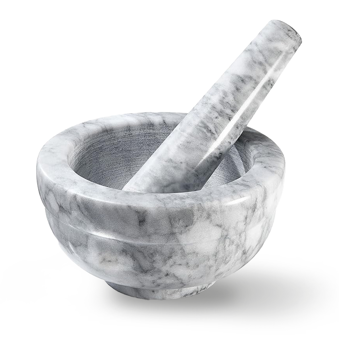 Cloudy White Marble Pestle And Mortar Dia 12x H 6cm - WMPM1206 - Cookware Sets - ebarza Furniture UAE | Shop Modern Furniture in Abu Dhabi & Dubai - مفروشات ايبازرا في الامارات | تسوق اثاث عصري وديكورات مميزة في دبي وابوظبي
