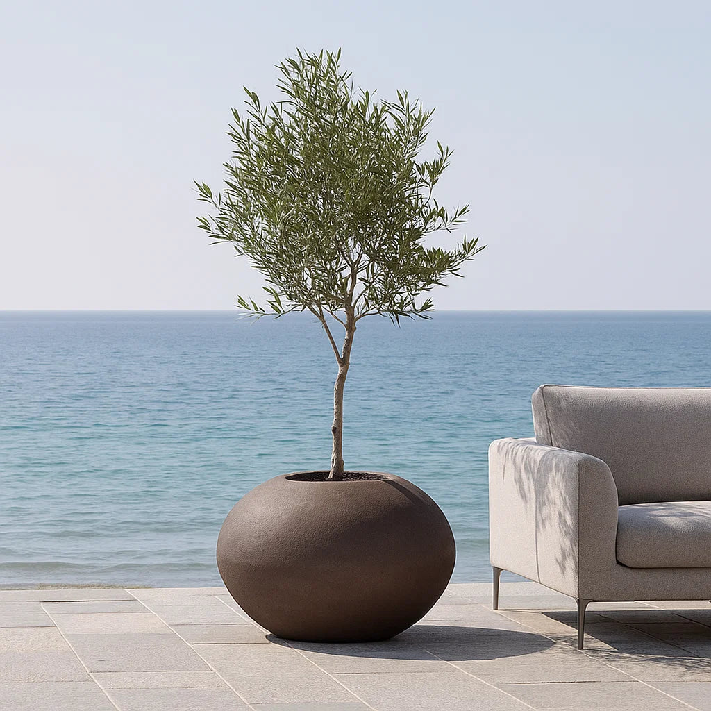 Coffee brown BEACON planter box XK-4083B made of durable material, perfect for outdoor or indoor plant display.
