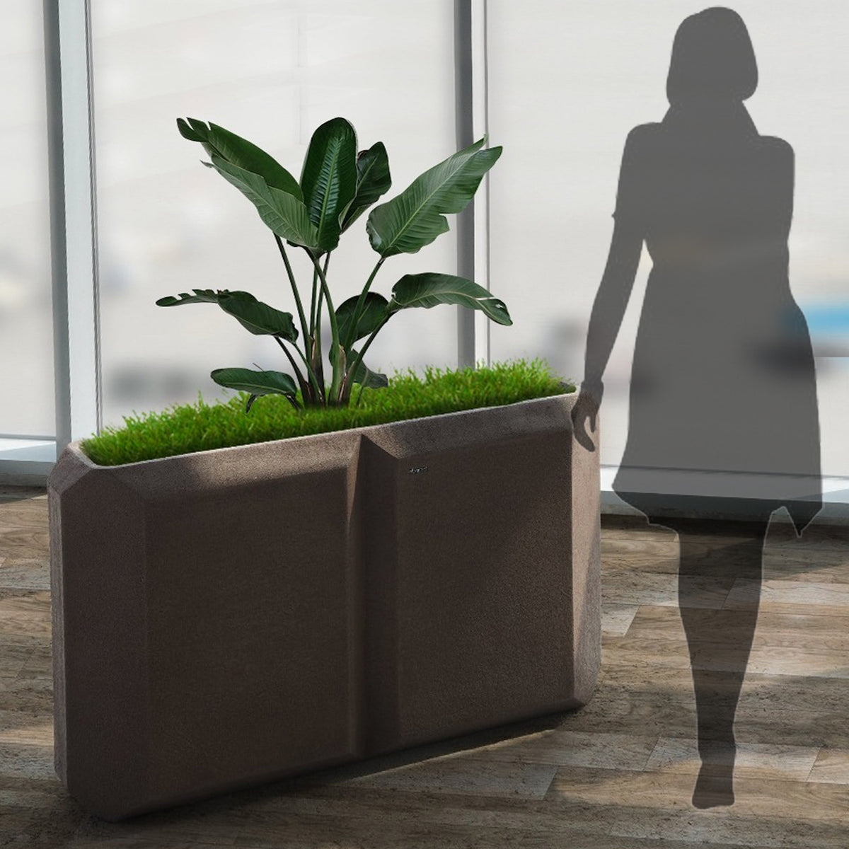 Coffee brown BEACON planter box XK-4084B made of durable material, ideal for outdoor or indoor plants, with a sleek rectangular design.