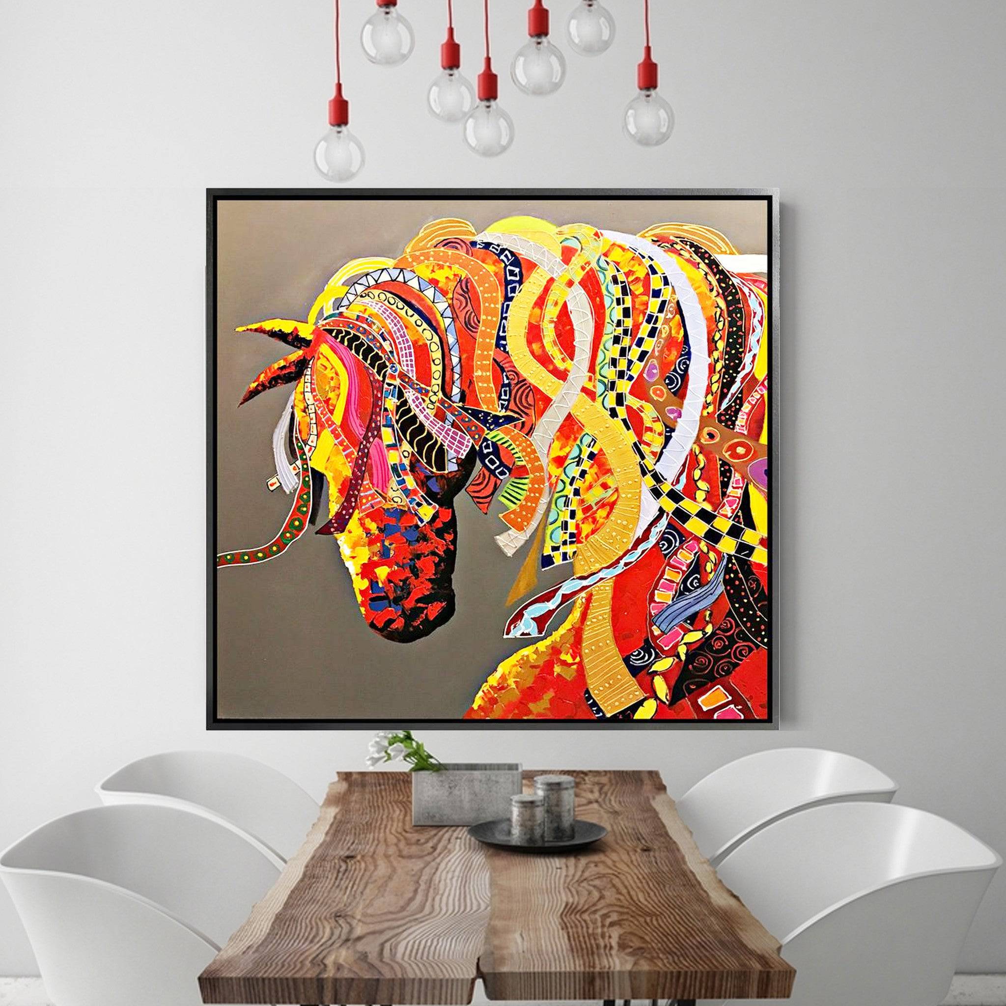 Colorful Hoers Hand Painted Art Painting With Frame 105X105 Cm PNH005-SOAP00010 - Paintings - ebarza Furniture UAE | Shop Modern Furniture in Abu Dhabi & Dubai - مفروشات ايبازرا في الامارات | تسوق اثاث عصري وديكورات مميزة في دبي وابوظبي
