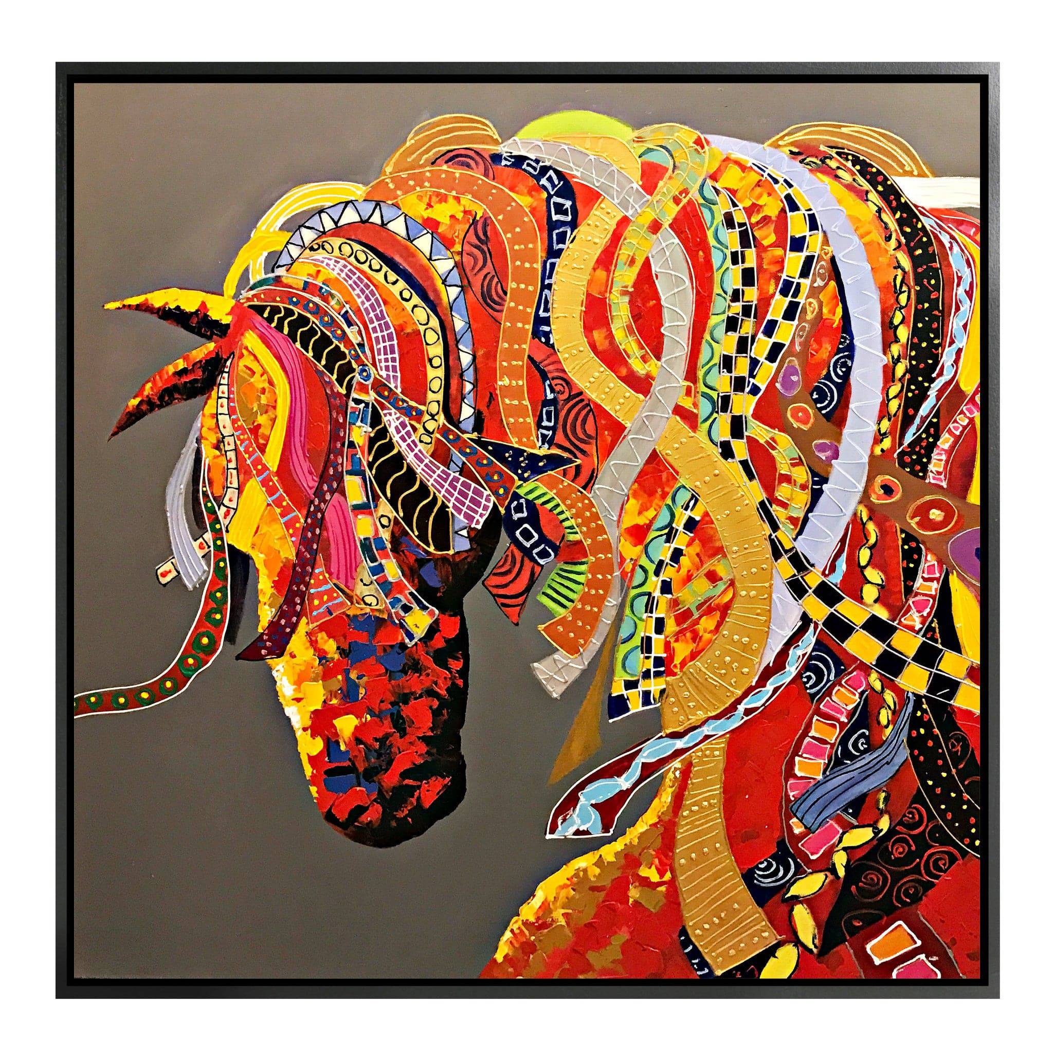 Colorful Hoers Hand Painted Art Painting With Frame 105X105 Cm PNH005-SOAP00010 - Paintings - ebarza Furniture UAE | Shop Modern Furniture in Abu Dhabi & Dubai - مفروشات ايبازرا في الامارات | تسوق اثاث عصري وديكورات مميزة في دبي وابوظبي