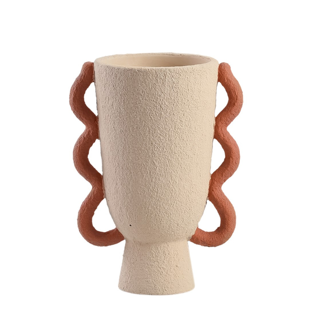 Colorful ring-shaped ceramic vase by BEACON with vibrant rainbow stripes, ideal for floral arrangements or decorative display.