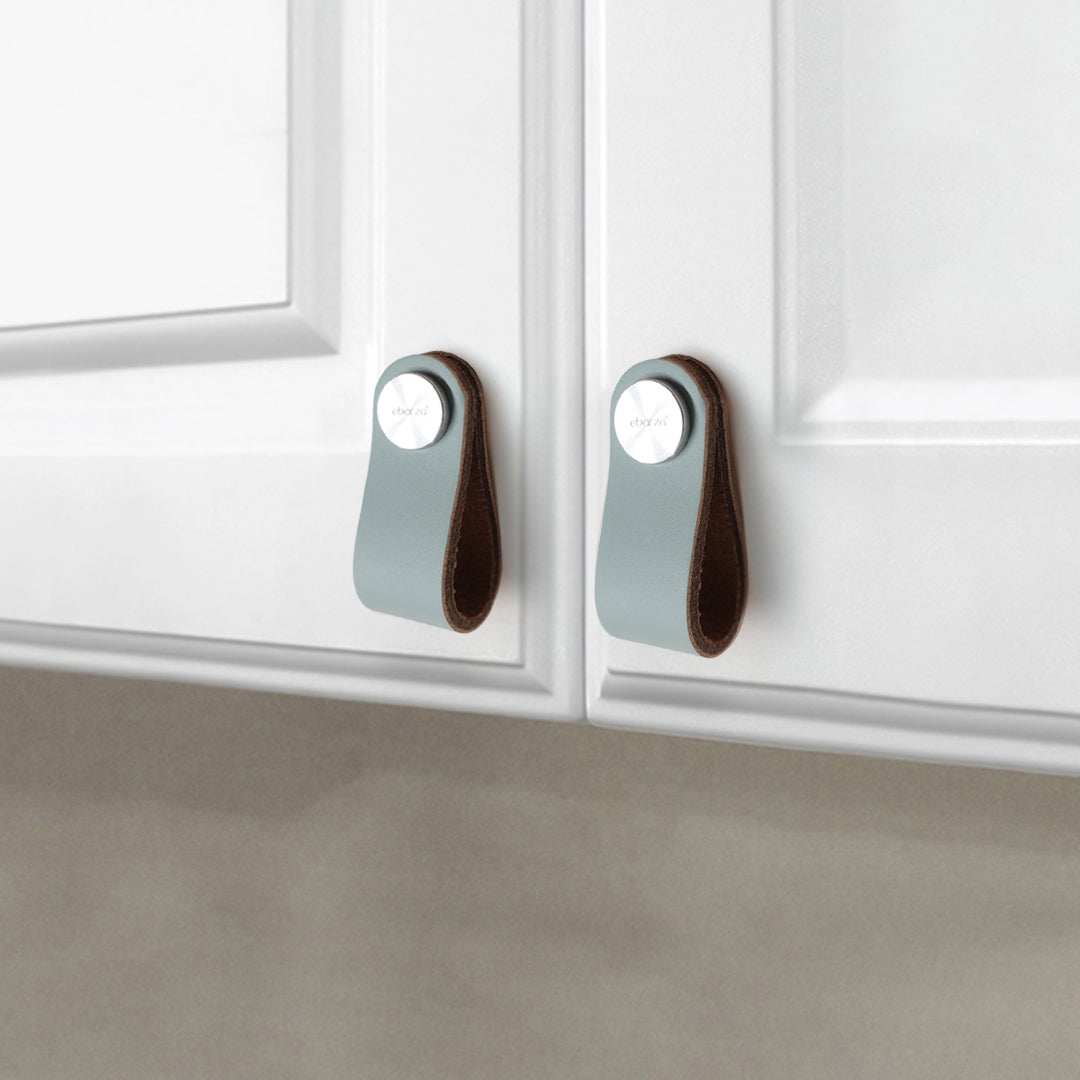 Cowhide layer and stainless steel button door handle by BEACON, featuring a stylish cowhide design with a sleek knob.
