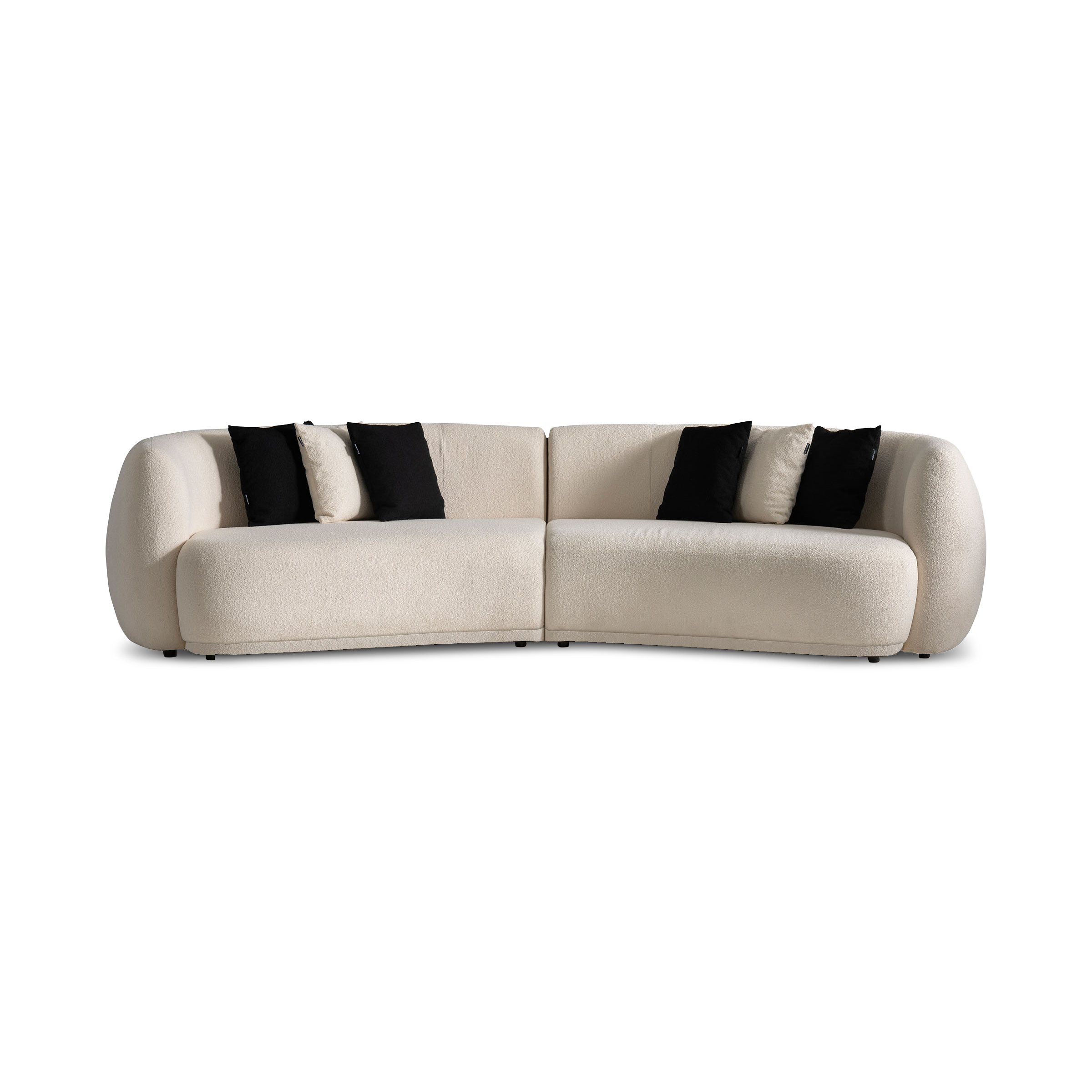 SABRINO Crown 4 Seater Curved Sofa in brown fabric with plush cushions and modern design, ideal for living room seating.