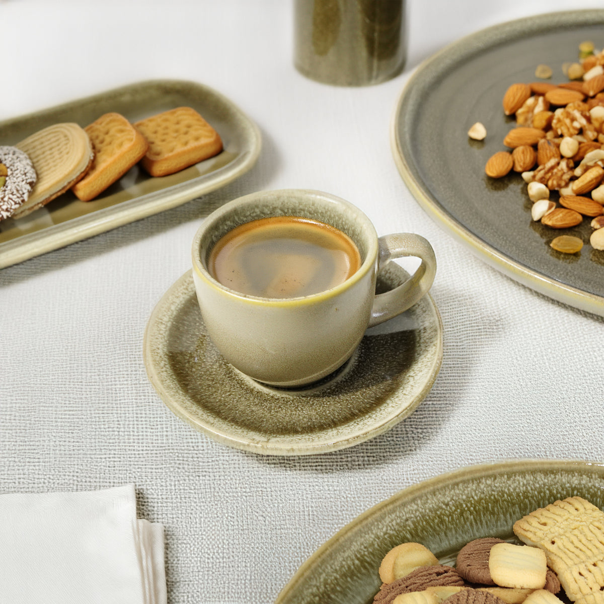 Brown ceramic cup and saucer set from BEACON coffee set collection, featuring a classic design and smooth finish.