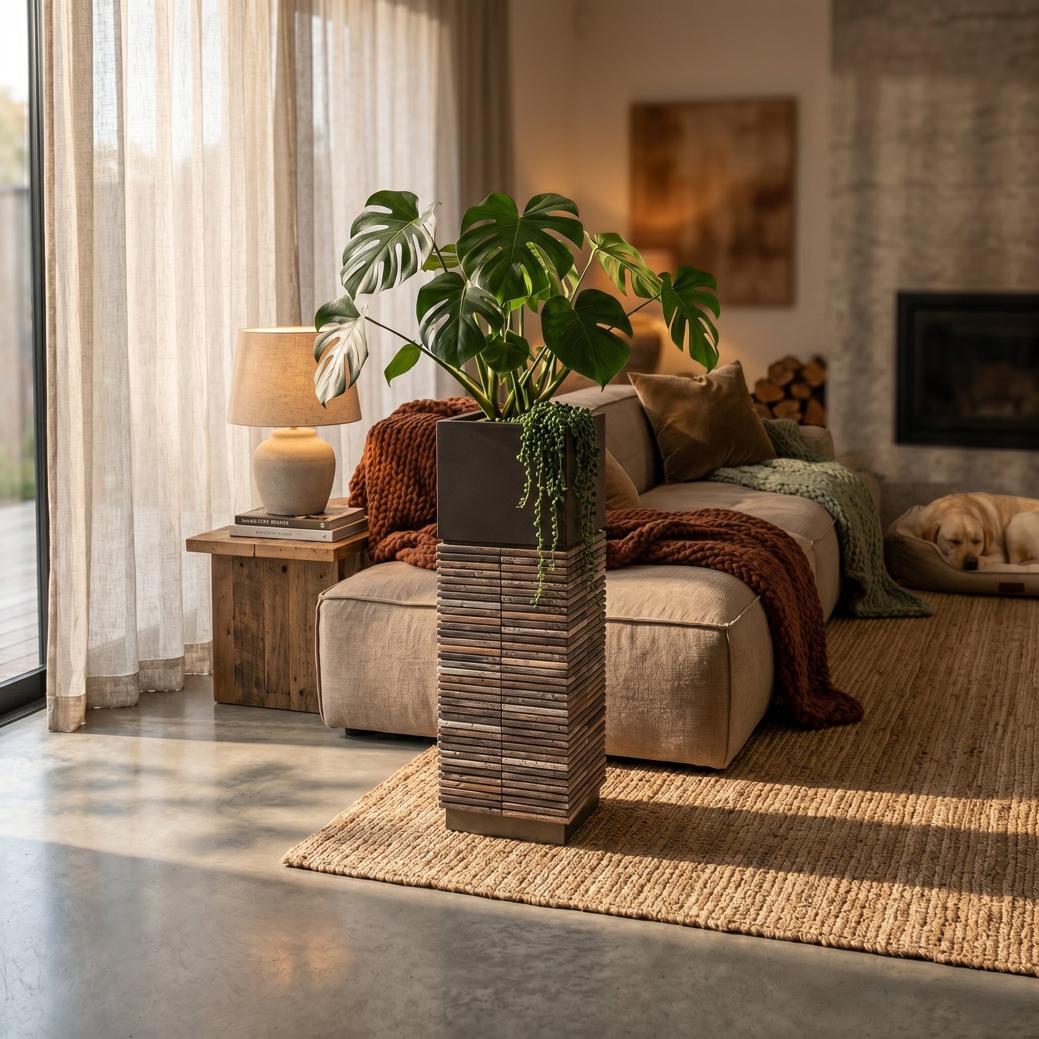 Tall Marl Pedestal Square Planter Box by ebarza, featuring a modern design with a sturdy pedestal base for indoor or outdoor use.
