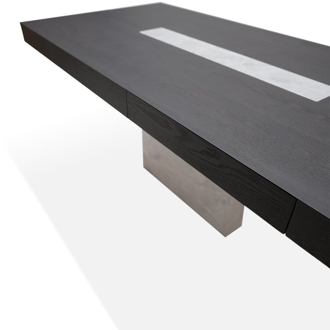 Dark Emperador rectangular dining table by BEACON, featuring a sleek, modern design with a polished surface and sturdy legs.