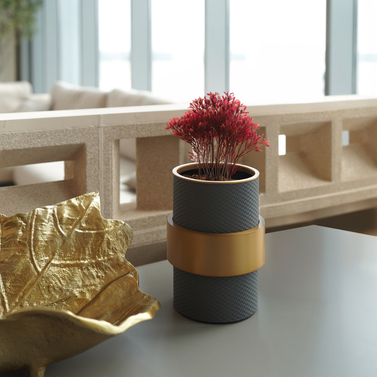 Dark grey Anqitu flower vase by Beacon, featuring a sleek, modern design perfect for contemporary home decor.