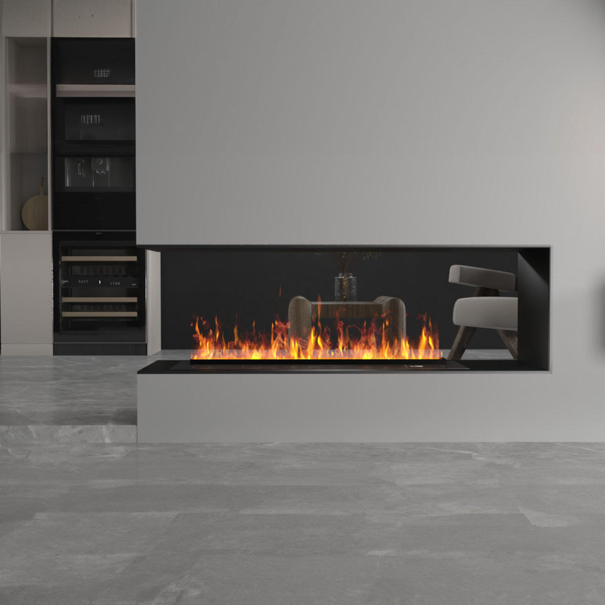 BEACON 3D800 decorative electric fireplace with water vapor mist effect, showcasing a modern design with realistic 3D mist display.