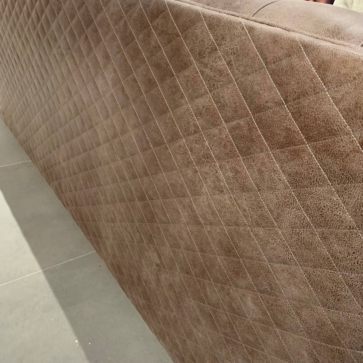 Delfina brown and beige 3-seater sofa by LODA Furniture, dark brown upholstery with plush cushions and modern design.