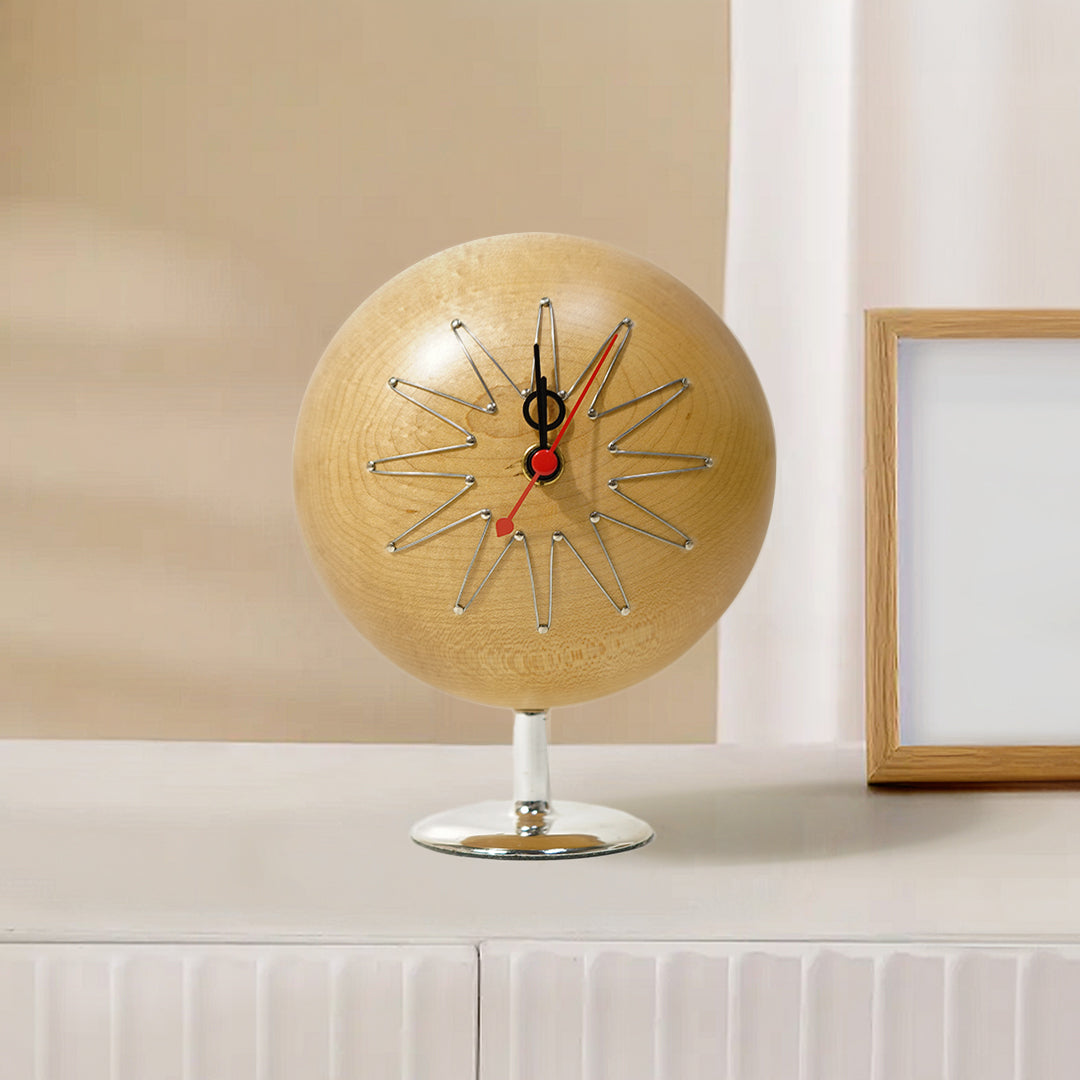 Beacon Civil Desk Clock CW13-N showing a sleek, modern design with a round face and easy-to-read numerals on a wooden surface.