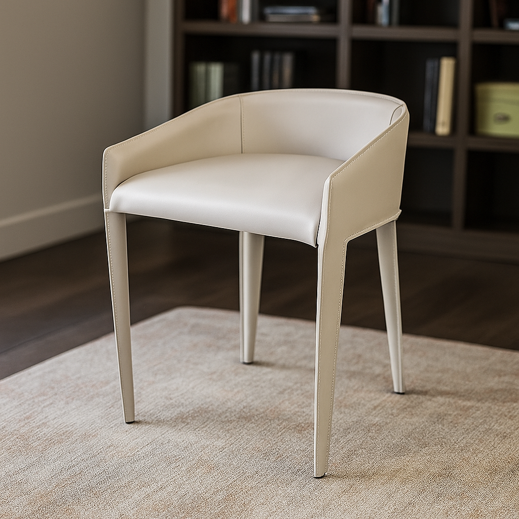 Beige BEACON BC713 dining lounge chair with wooden legs, upholstered seat and backrest, modern and stylish design.