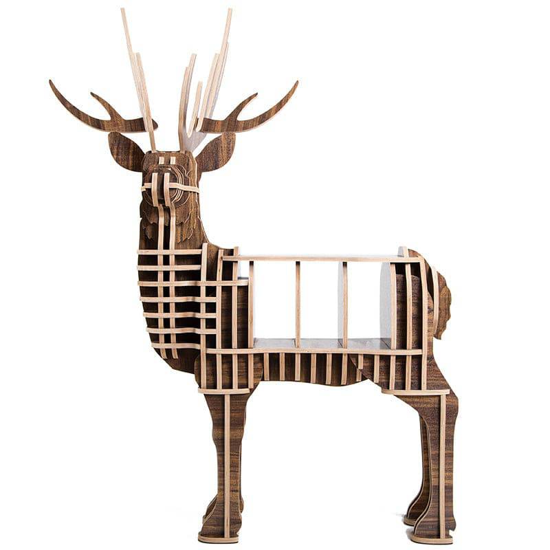 Wooden deer-shaped shelving unit by BEACON, perfect for home decor and display, featuring a rustic craft design.