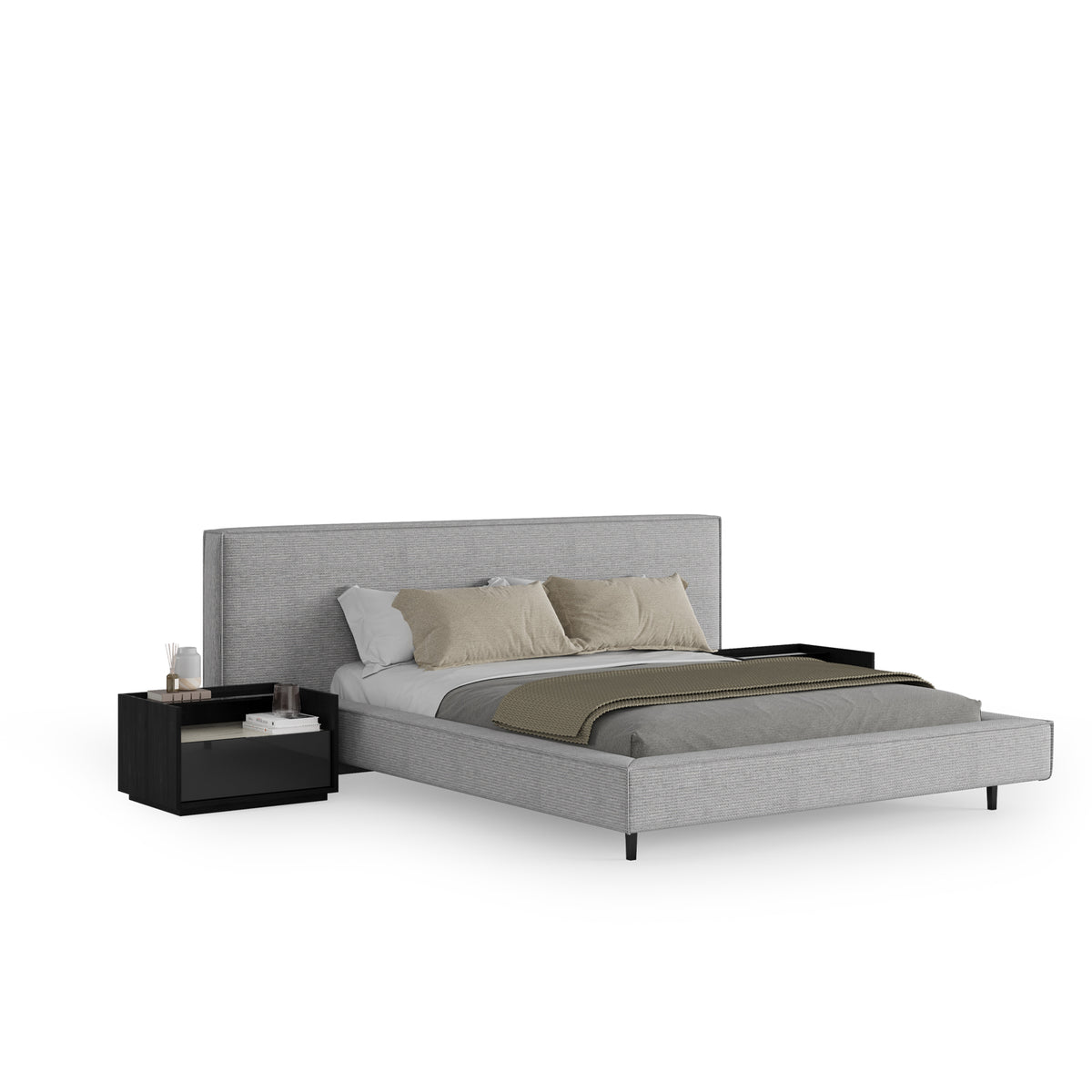 Display of a grey king-sized bedstead by YOL LIVING, showcasing the sturdy frame and stylish design of the COLLECT collection.