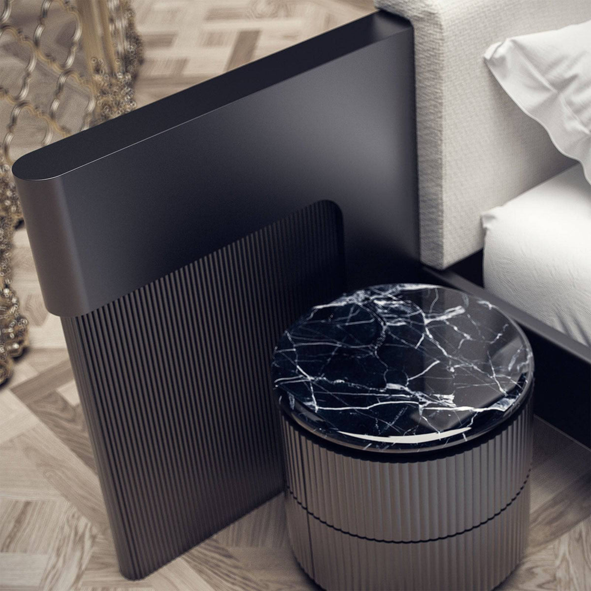 King size Dali Bedstead by LODA FURNITURE, featuring a modern wooden frame with a sleek headboard design.