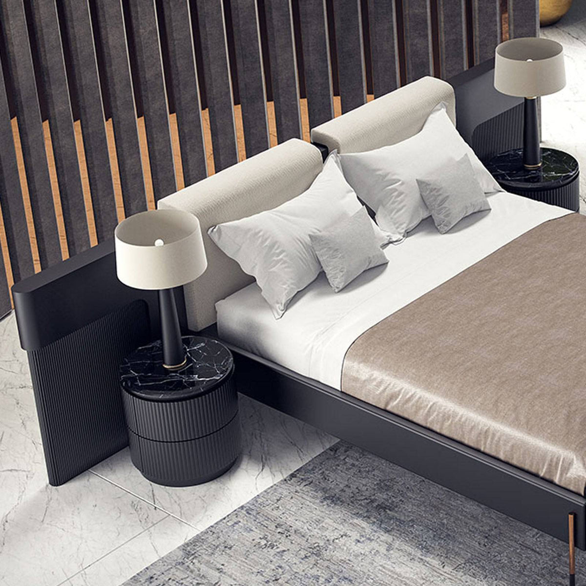 Loda Furniture Dali King Size Bedstead with modern wooden frame and sleek design, shown in a bedroom setting.