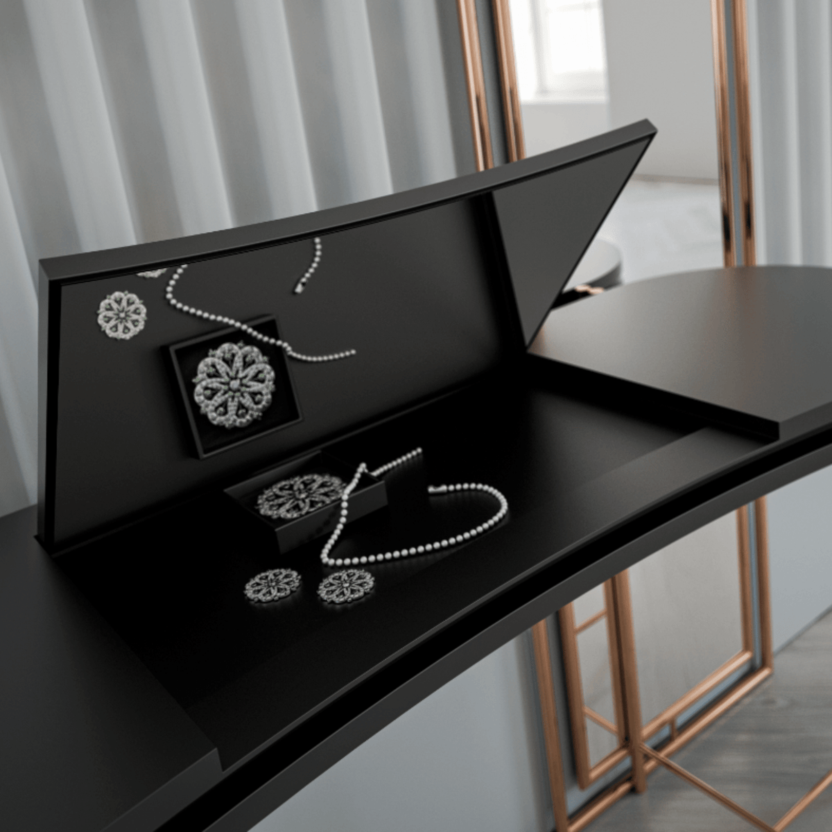Dali marble dresser with matching mirror by LODA Furniture, modern display piece featuring sleek marble surface and stylish design.