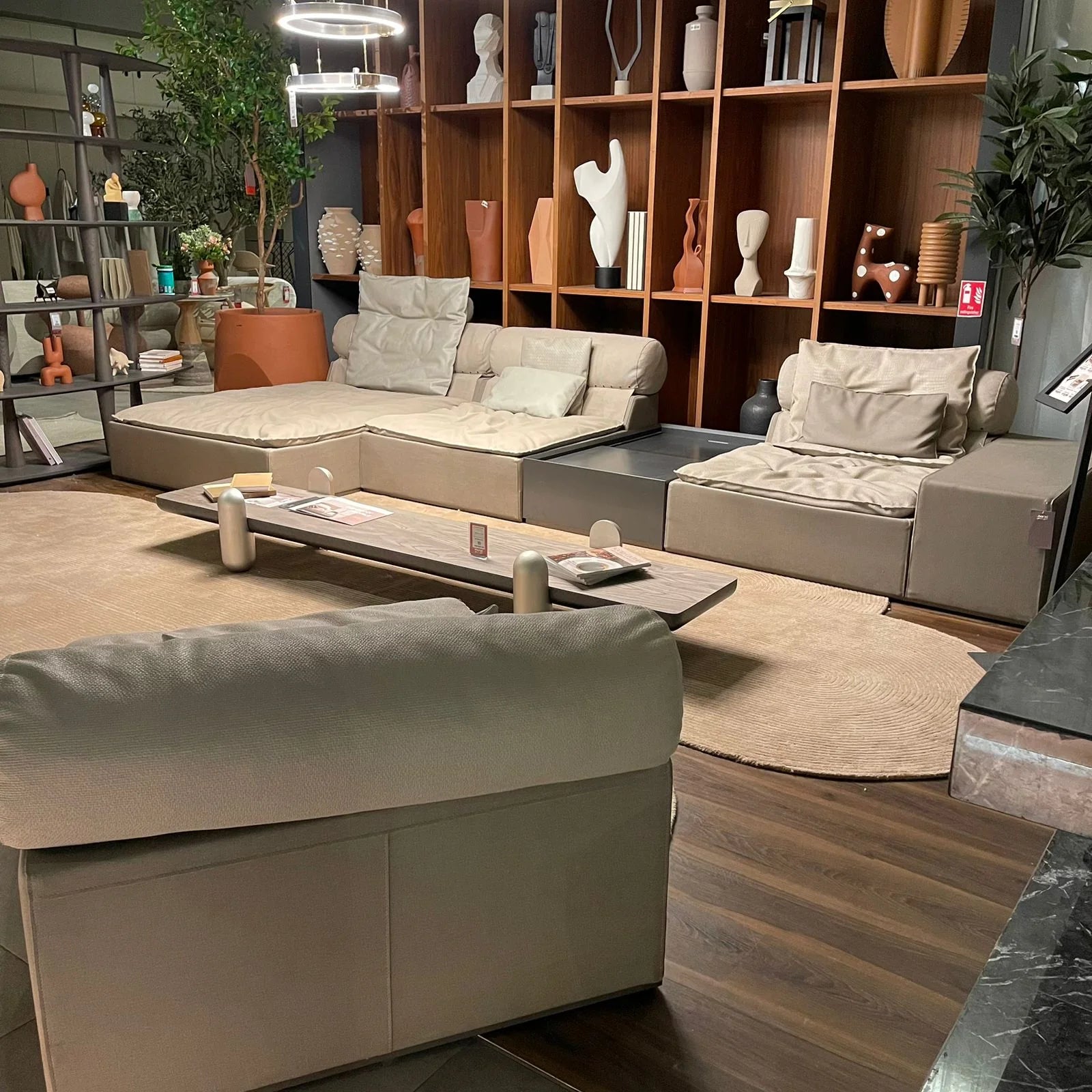 Display of the ebarza Corner Sofa AMBO by BEACON, showcasing its modern design and fabric upholstery in a stylish living room setup.