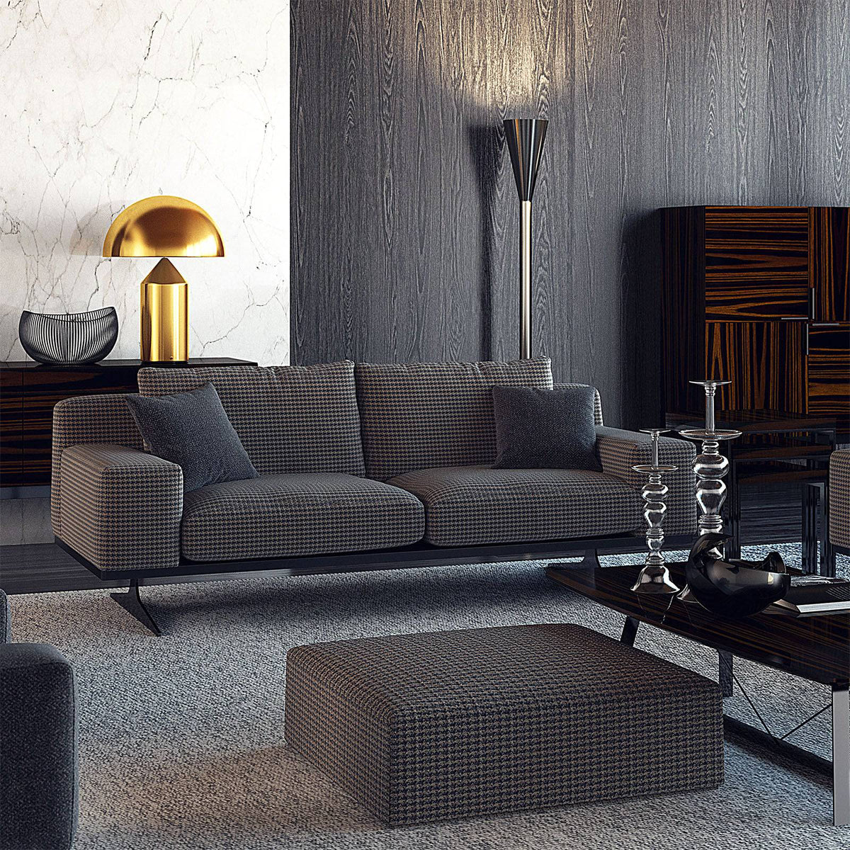 Elegant Nakheel armchair by Nills Furniture Design with plush upholstery and sleek wooden legs, displayed as a stylish home decor piece.