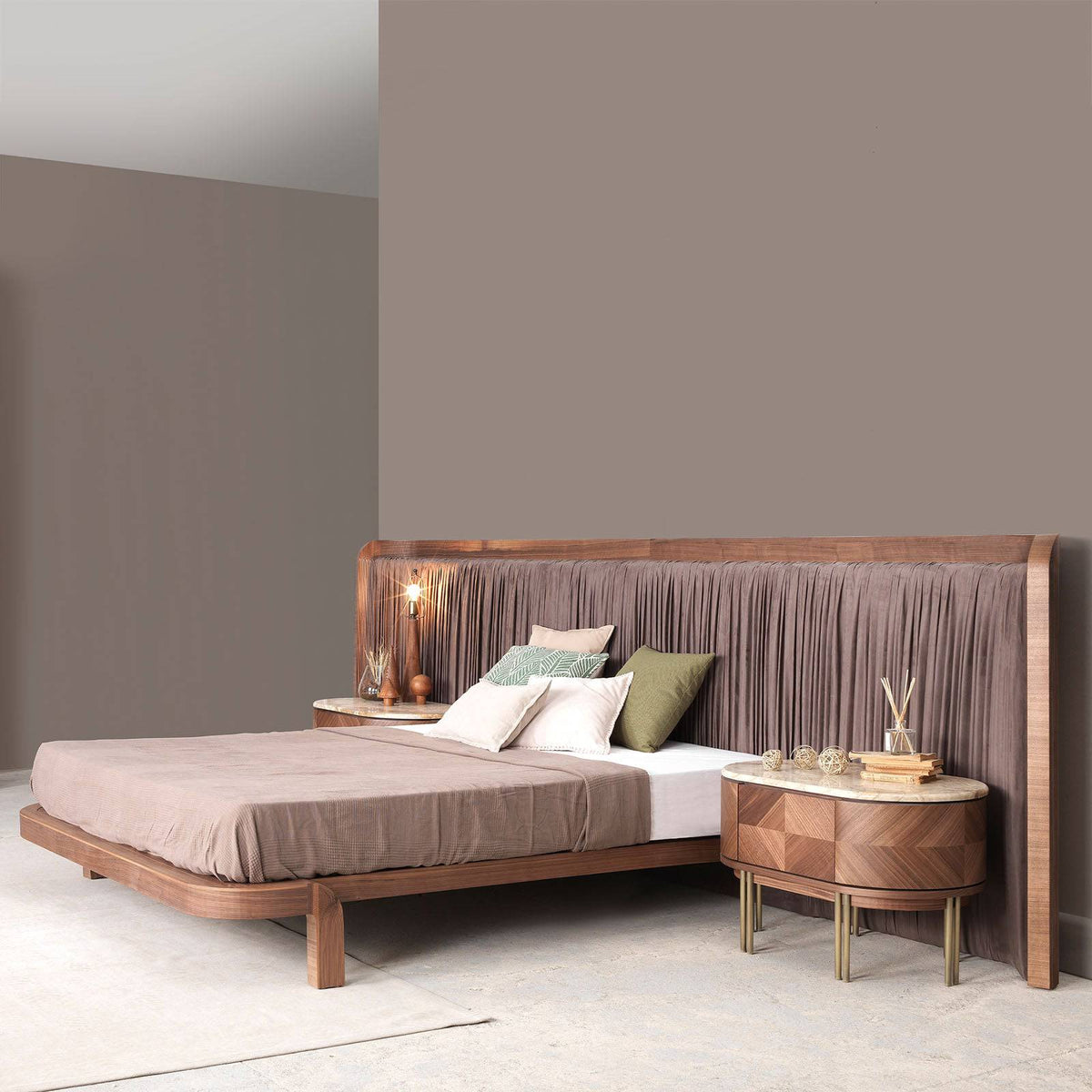 Display of Eva King Size Bedstead from LODA Furniture, featuring a modern Nakheel design with a wooden finish.