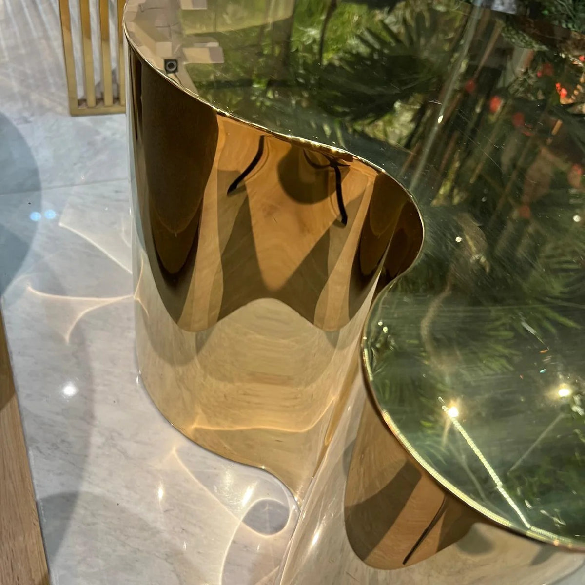 Small Foggia Center Table by BEACON, stylish display item with a modern design, featuring a sleek surface and sturdy legs.