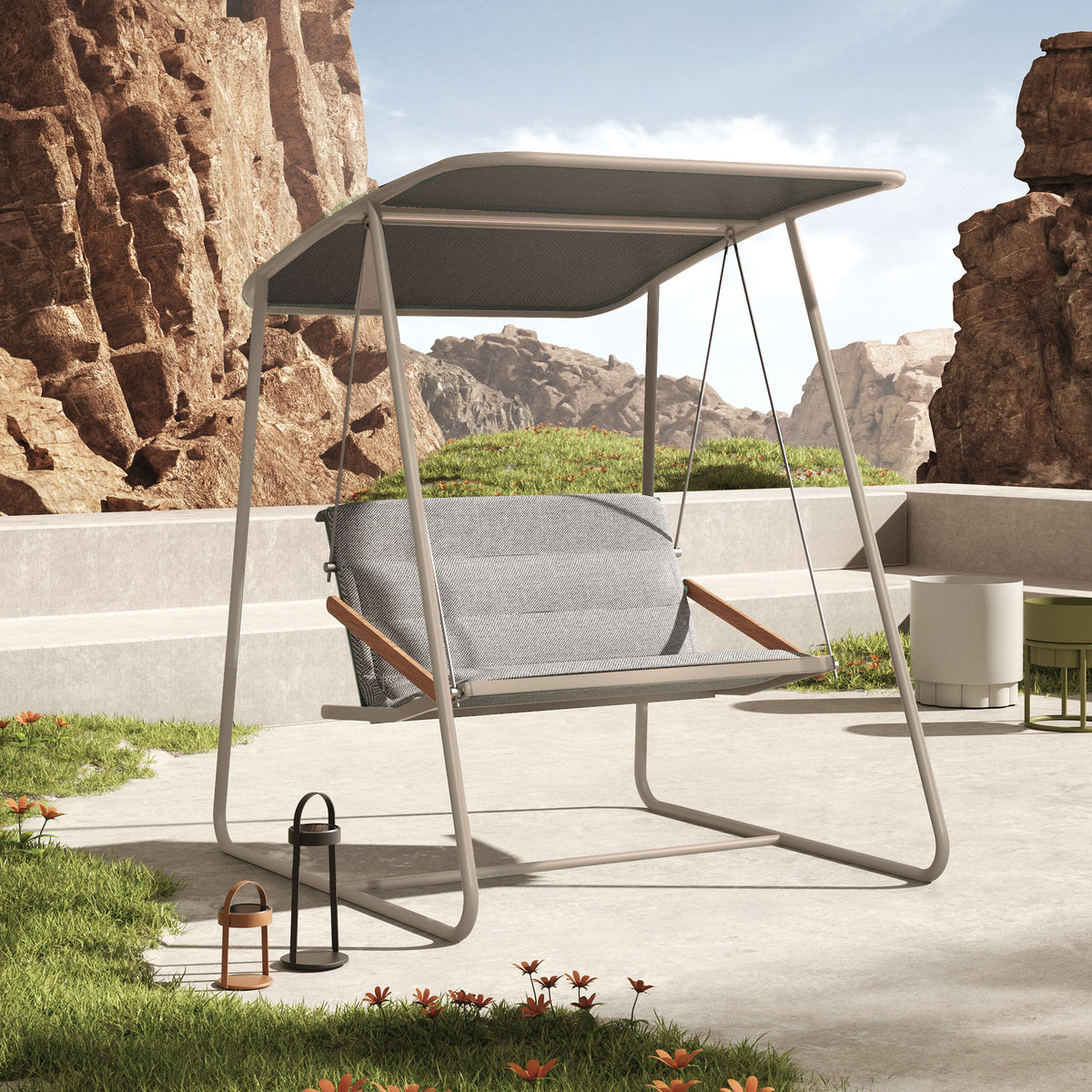 BEACON Gardenia outdoor double chair swing with cushioned seats and sturdy frame, ideal for relaxing outdoor spaces.