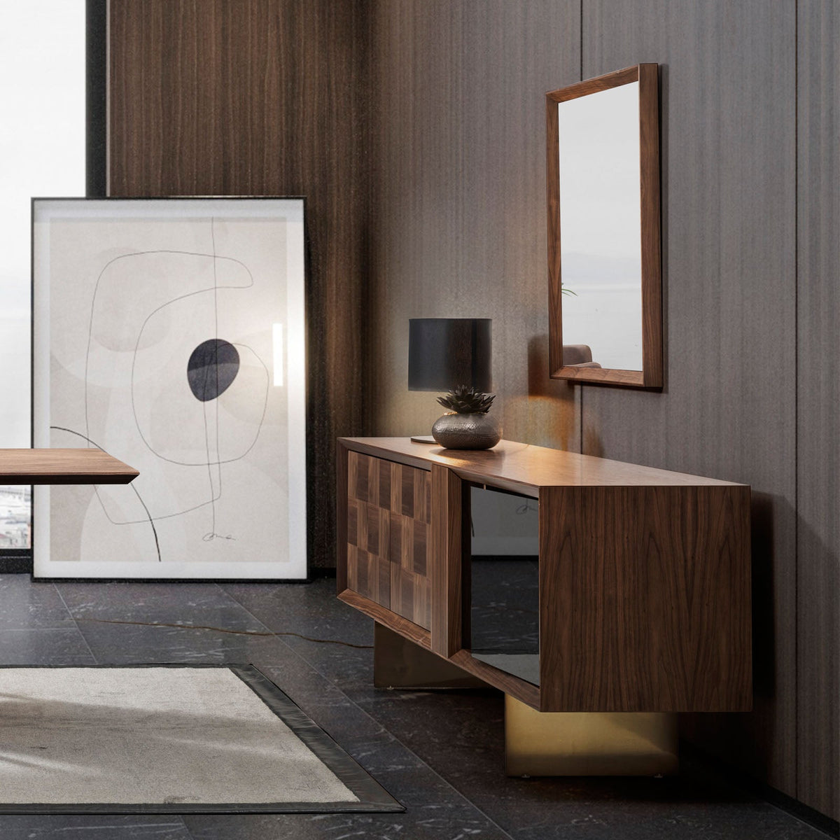 Display image of a SALONI Heritage Side-Board with wooden finish, showcasing its elegant design and storage compartments.