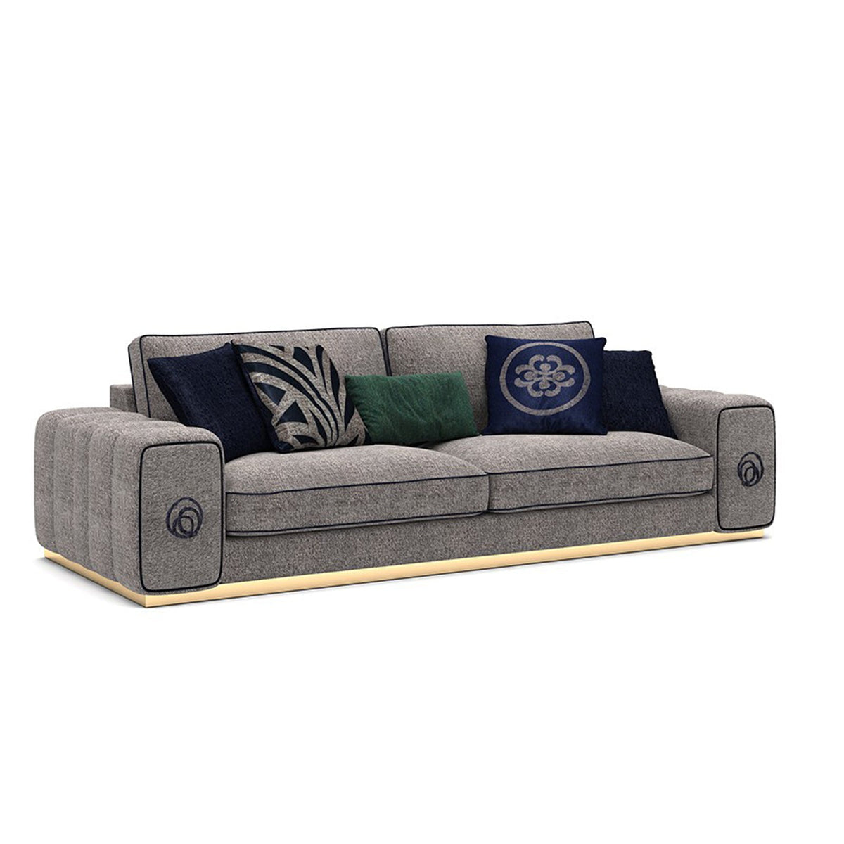 Display of the Lisa armchair sofa by Nills Furniture Design, featuring a modern, plush fabric upholstery and sleek armrest design.