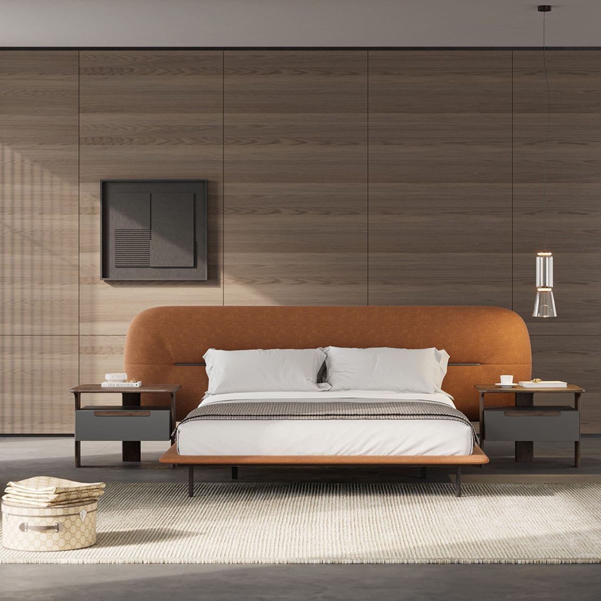 Orange YOLVA King Size Bedstead by YOL LIVING, featuring a sturdy frame and modern design in this display image.