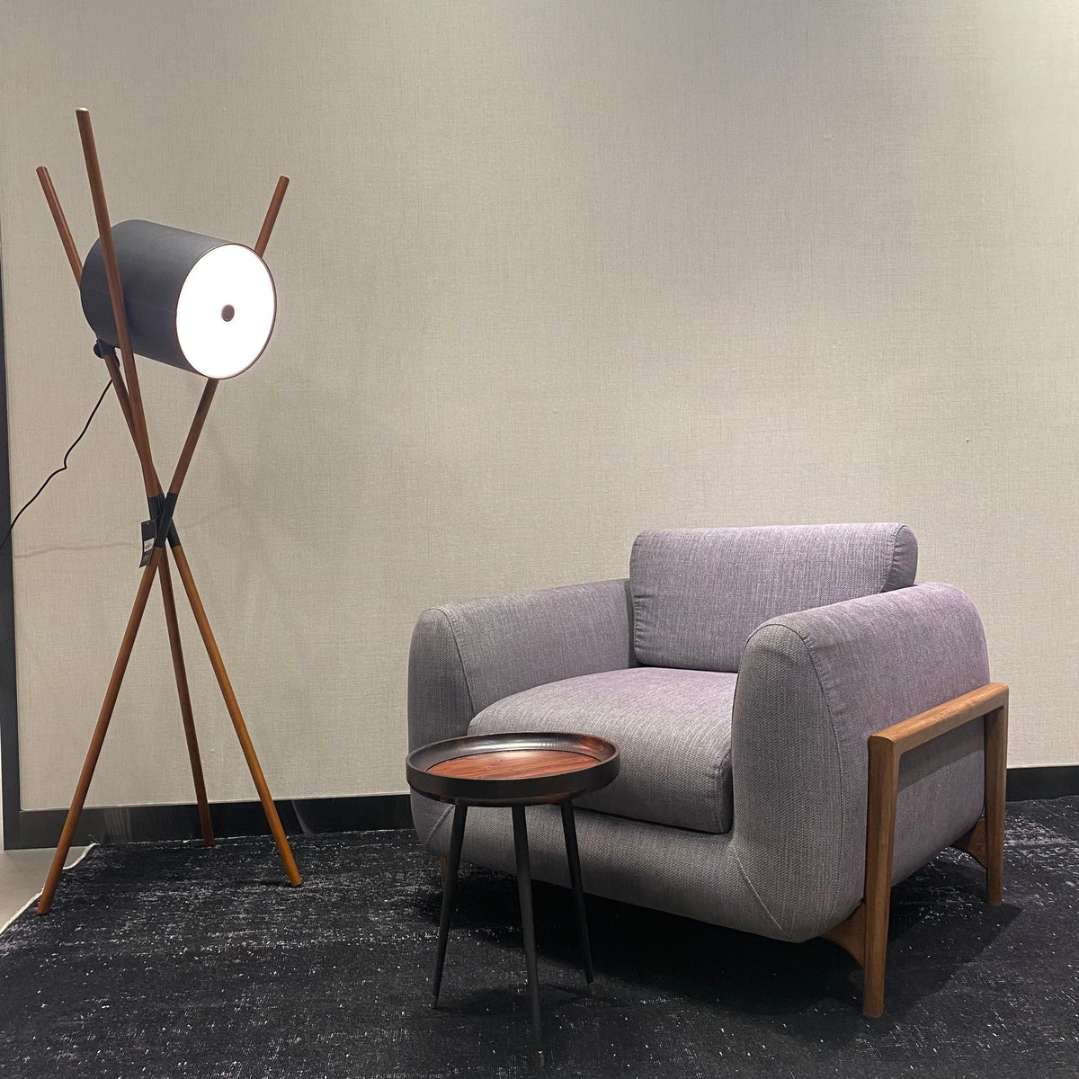 Grey Lucca Kristal Lounge Chair by Kristal Mobilya, modern design with plush upholstery, displayed as an interior decor piece.