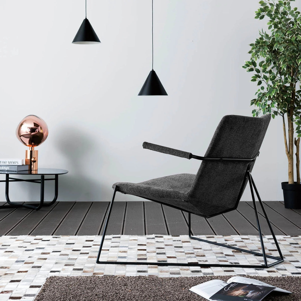 Lugano Lounge Chair LC032 by BEACON, display model with plush cushioning and modern design in neutral fabric.