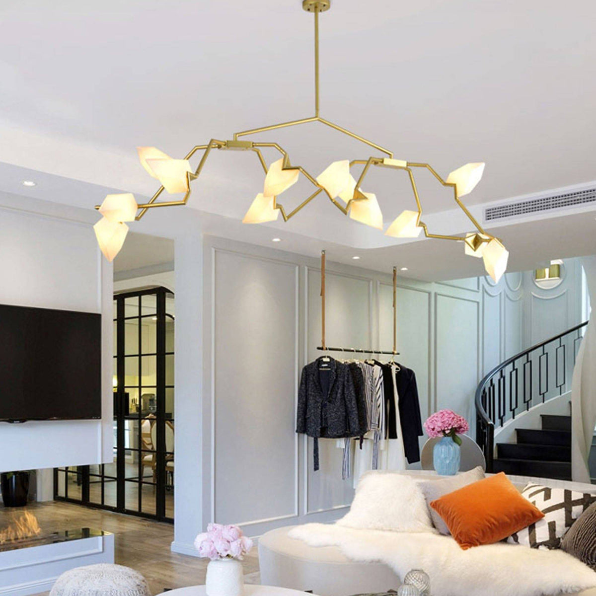 Display item of Masko 12-heads chandelier by BEACON, showcasing intricate hanging design with multiple light fixtures.