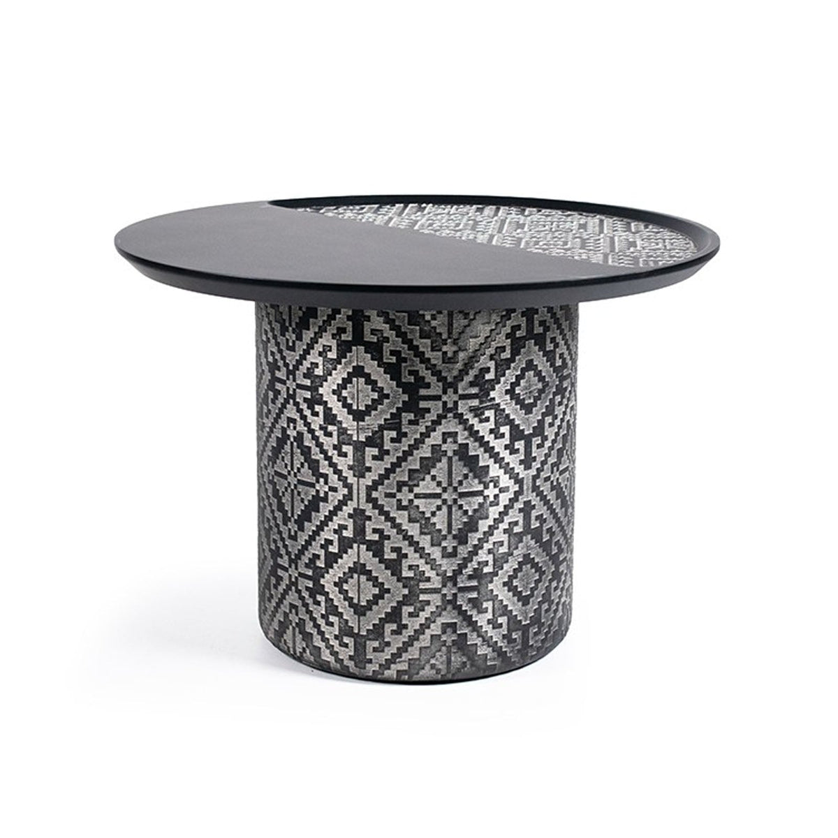 Display image of Nakheel Motif Side Table by Nills Furniture Design, showcasing its intricate pattern and sleek wooden finish.